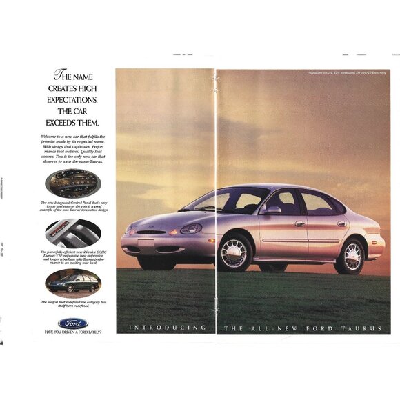 New Ford Taurus Car Sedan 1990s Vintage Print Ad 2 PAGE - Picture 1 of 4